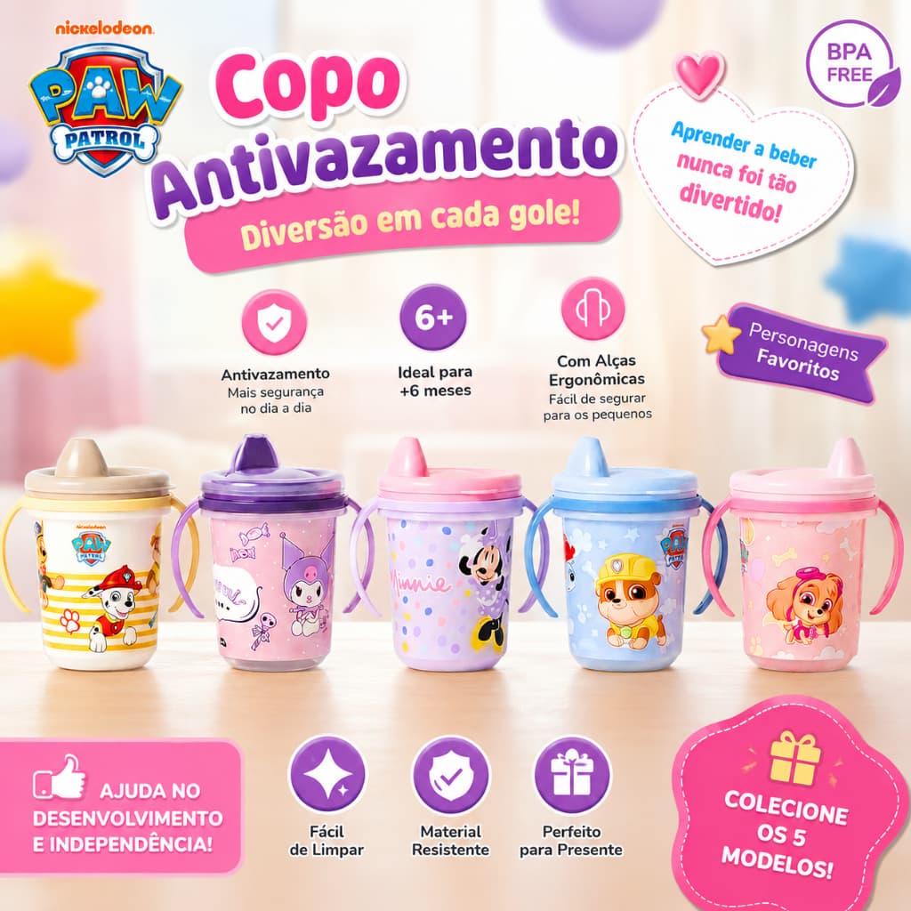 Copo Treinamento Infantil Transição Com Alça Tampa E Bico Antivazamento Plasútil