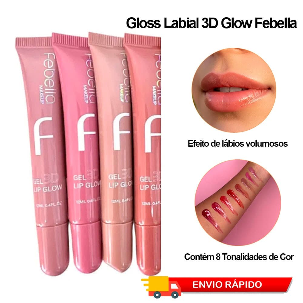 Gel Gloss Labial Tint Lip Glow 3D Febella 8 Cores
