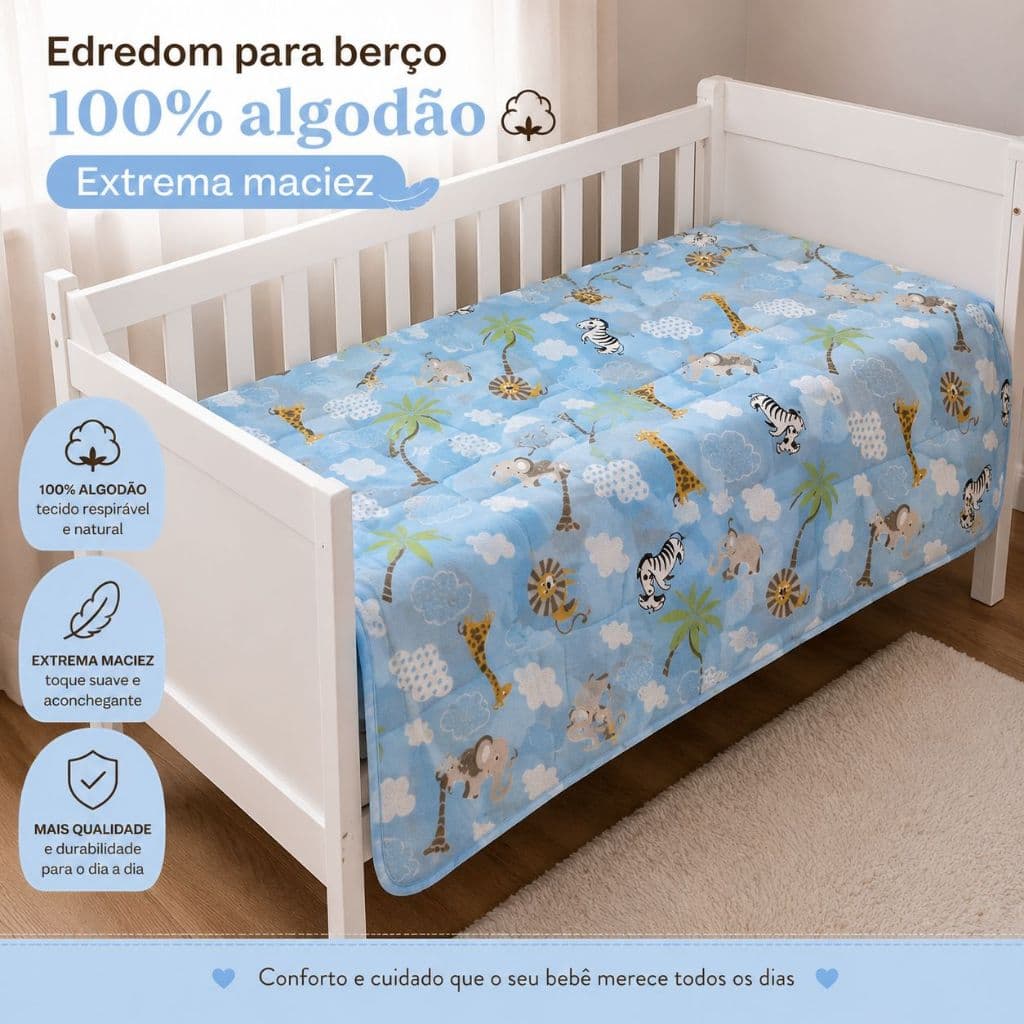 Edredom para berço menino 100% algodão