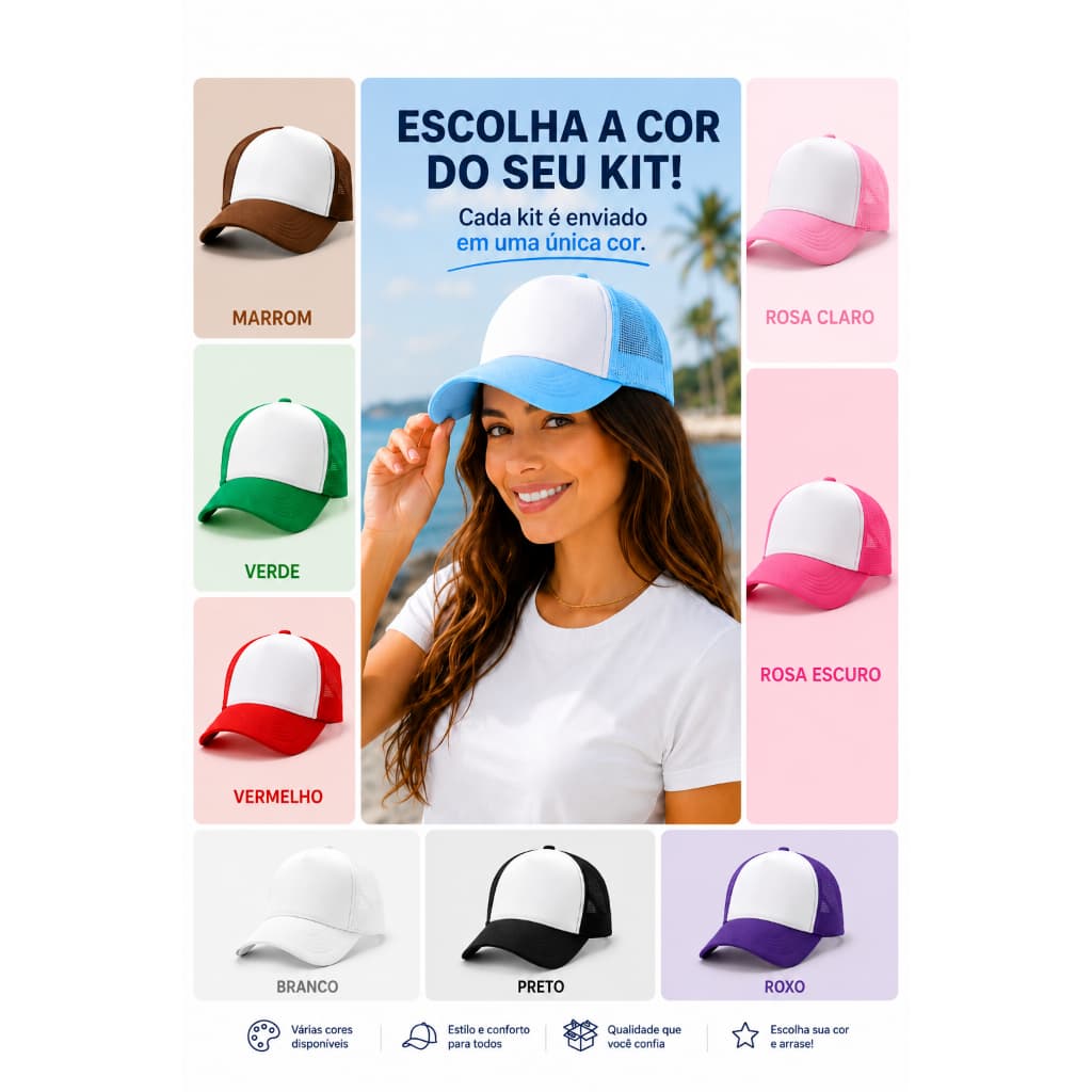 Kit 5 Bonés Trucker 5 Gomos Unissex Tela Ajustável Para Sublimação