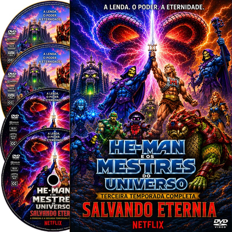 DVD SERIE -  MESTRES DO UNIVERSO HE-MAN TERCEIRA TEMPORADA SALVANDO ETERNIA  ANIMAÇÃO DESENHO EM DVD BOX