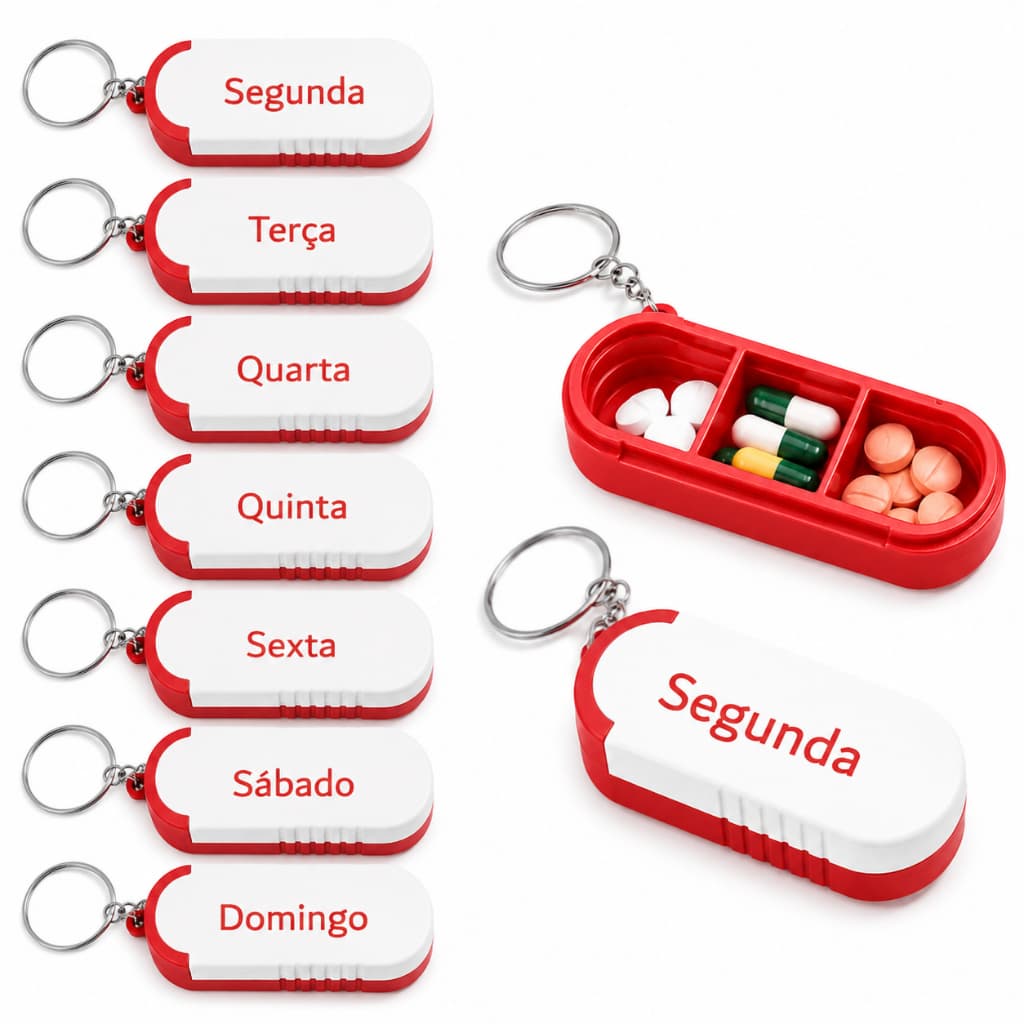 Organizador de Medicamento chaveiro–Porta Comprimidos Dias da Semana-enfermeiro-médico-academia