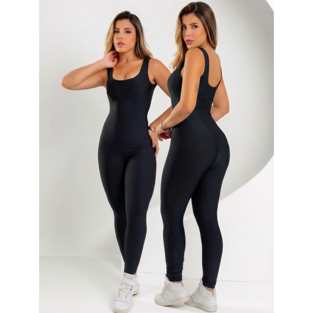 Macacão Feminino Longo Fitness Bojo Academia Roupa Treino Suplex Alta Compressão Zero Transparência