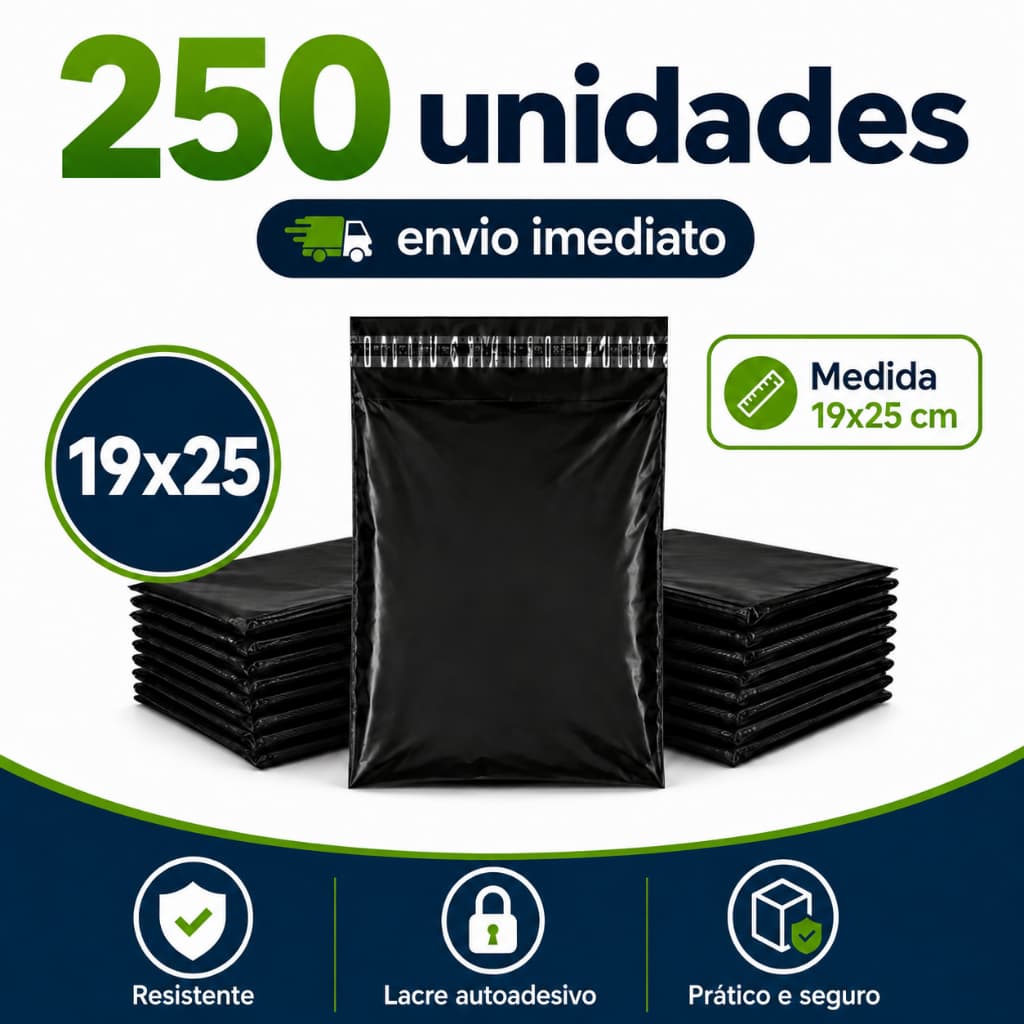 Kit 250 Envelopes de Segurança 19x25 para Correios, Shopee e Mercado Livre – Embalagem Resistente