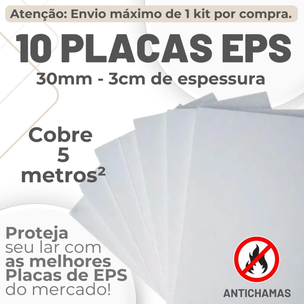 10 Placas EPS Antichamas Espessura 30mm ( 3cm ) Tamanho 100x50x3cm Conforto Térmico - Envio Imediato