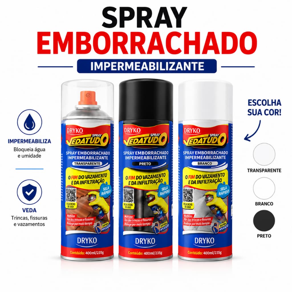 Spray Emborrachado Impermeabilizante Dryko Vedatudo 400ml Anti Vazamento