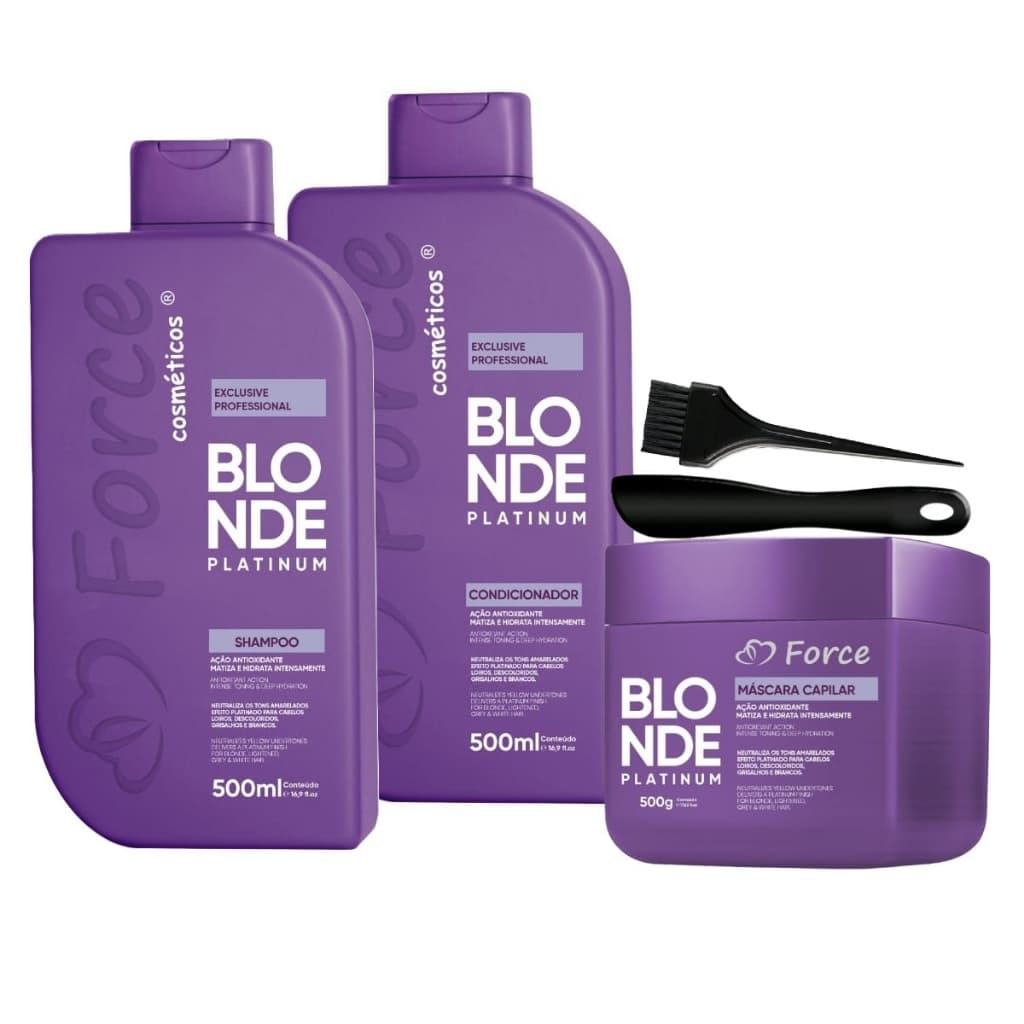 Kit Matizante Capilar Platinum Profissional Force Cosméticos - Matização Hidratação (3 Produtos)