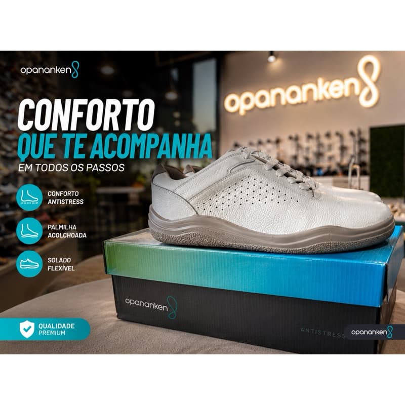 Sapato Opananken Masculino Antistress Couro Legitimo Branco