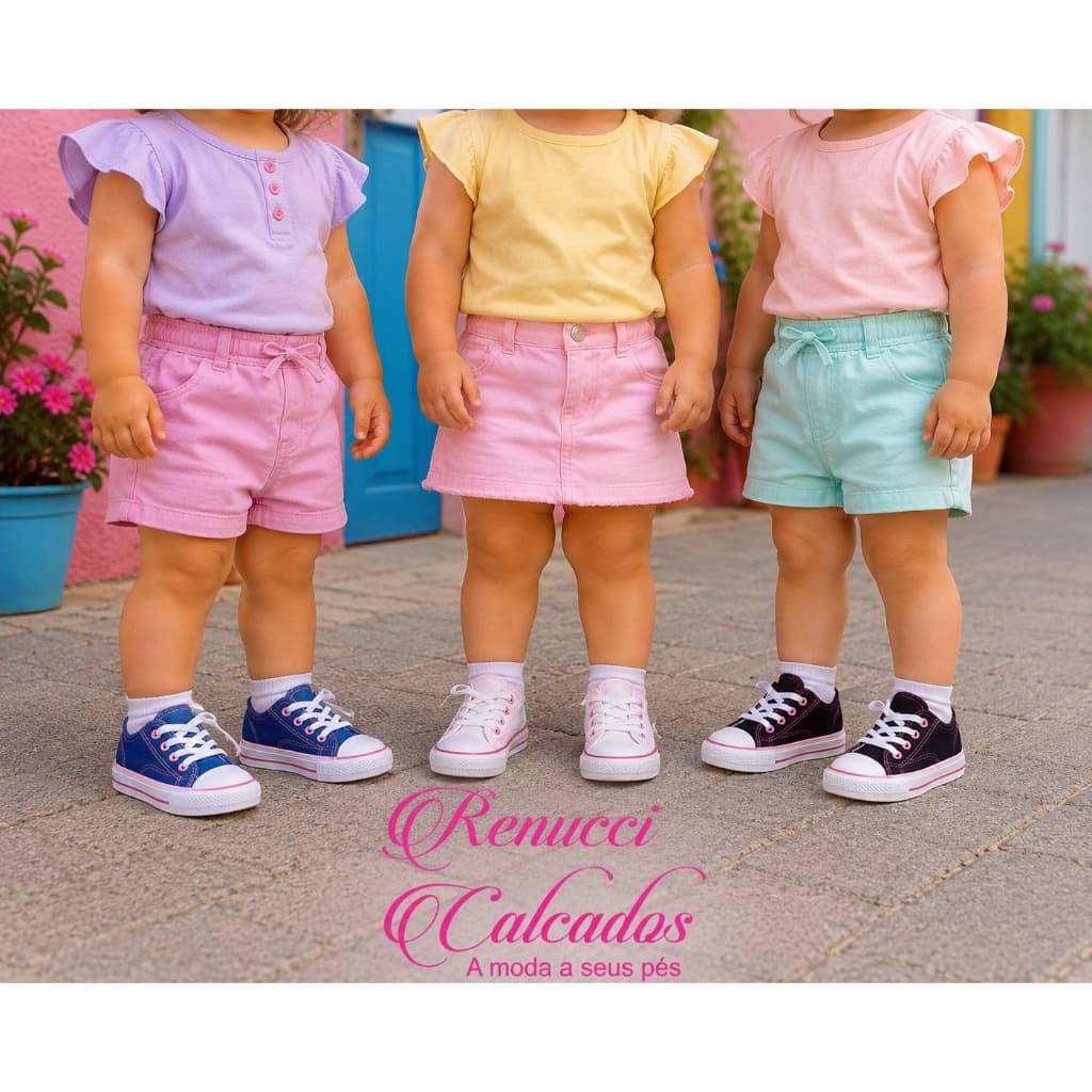 Tenis Infantil Baby Casual Jeans Lona Detalhe Pink Modinha Bebe