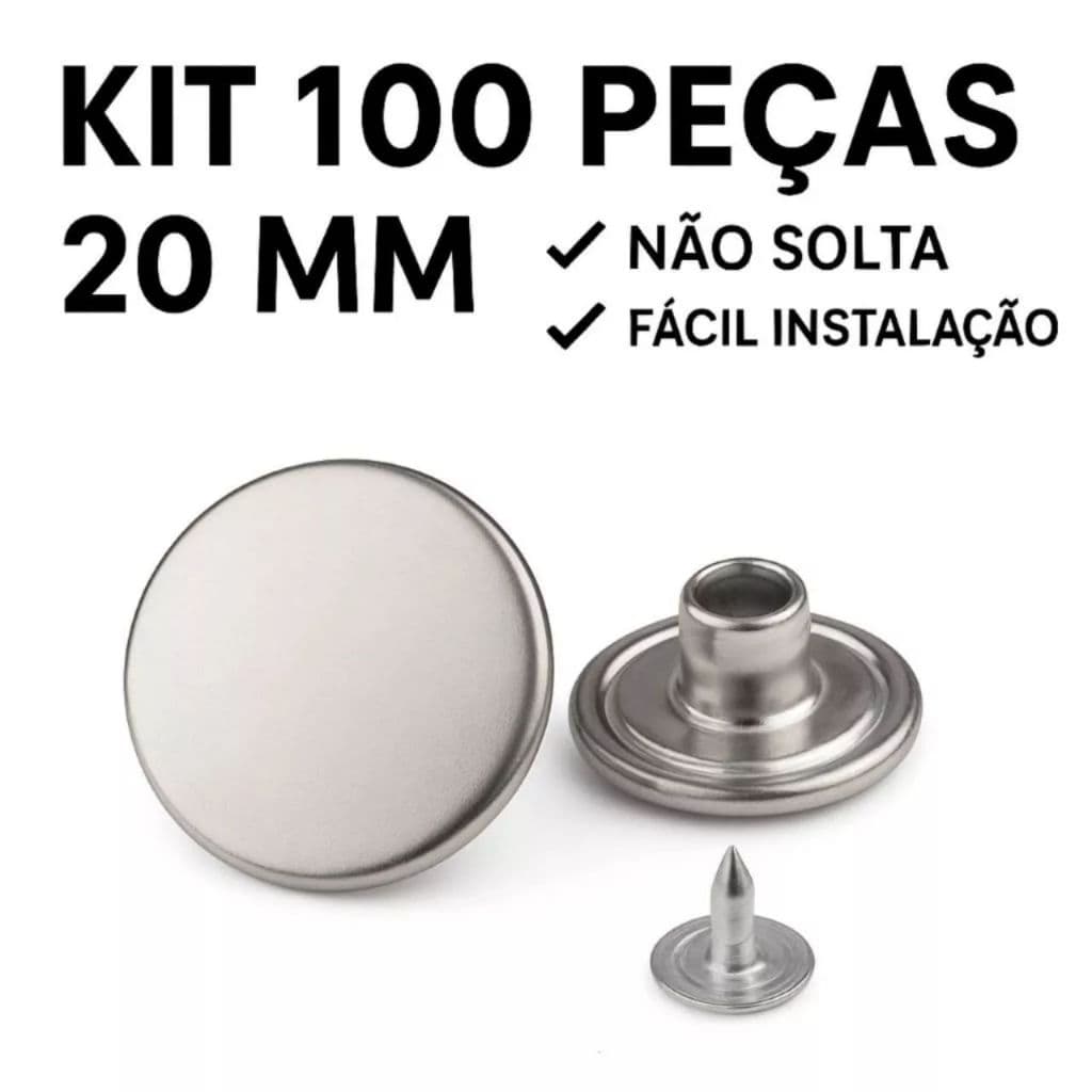Kit 100 Botao Flexivel 20mm Bermudas Calças jeans Jaquetas Prata