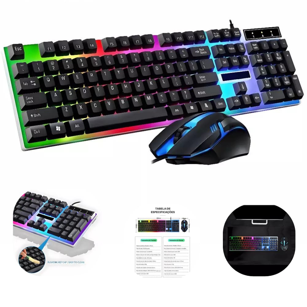 Kit Gamer RGB Teclado Semi Mecânico + Mouse Gamer LED USB PC Notebook