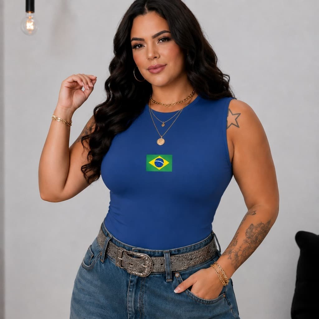 Body Regata Brasil Plus Size Feminino Roupa Copa Brasil Torcida Moda 2026