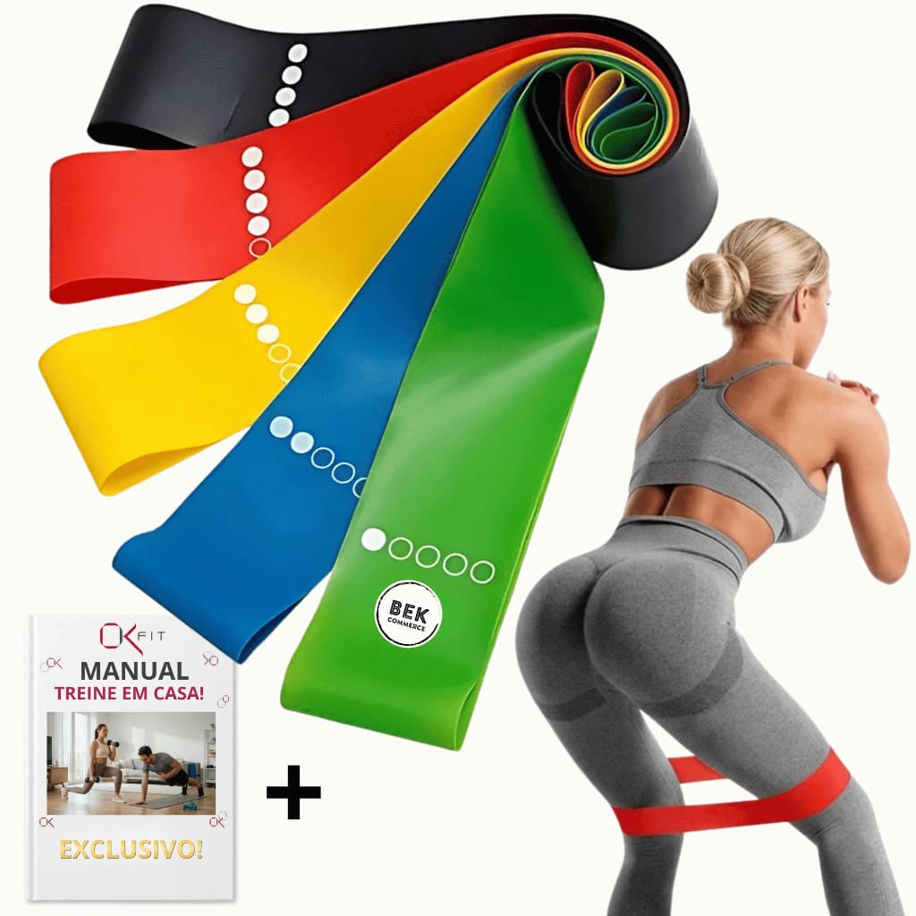 Kit 5 Mini Band Faixa Elástica de Resistência Elástico Exercício Academia Glúteos Pernas Treino Fitness 5 Intensidades