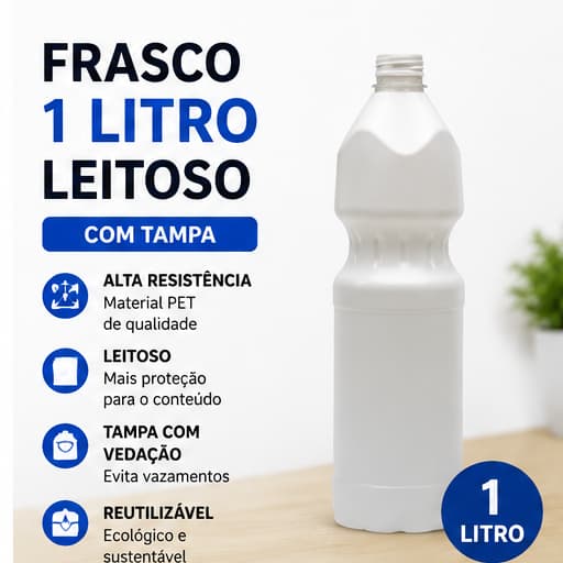 Frasco 1 Litro Leitoso Com Tampa PET Embalagem Para Produtos Limpeza E Líquidos