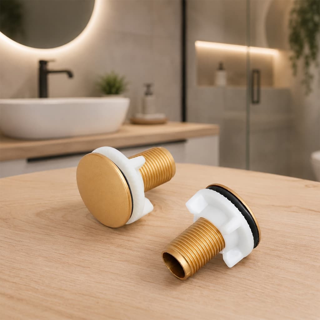 2 Tampão Tapa Furo Plug ABS 1/2 Lavatório/ Bidê/ Pia/ Cuba/ Banheiro Dourado Luxo