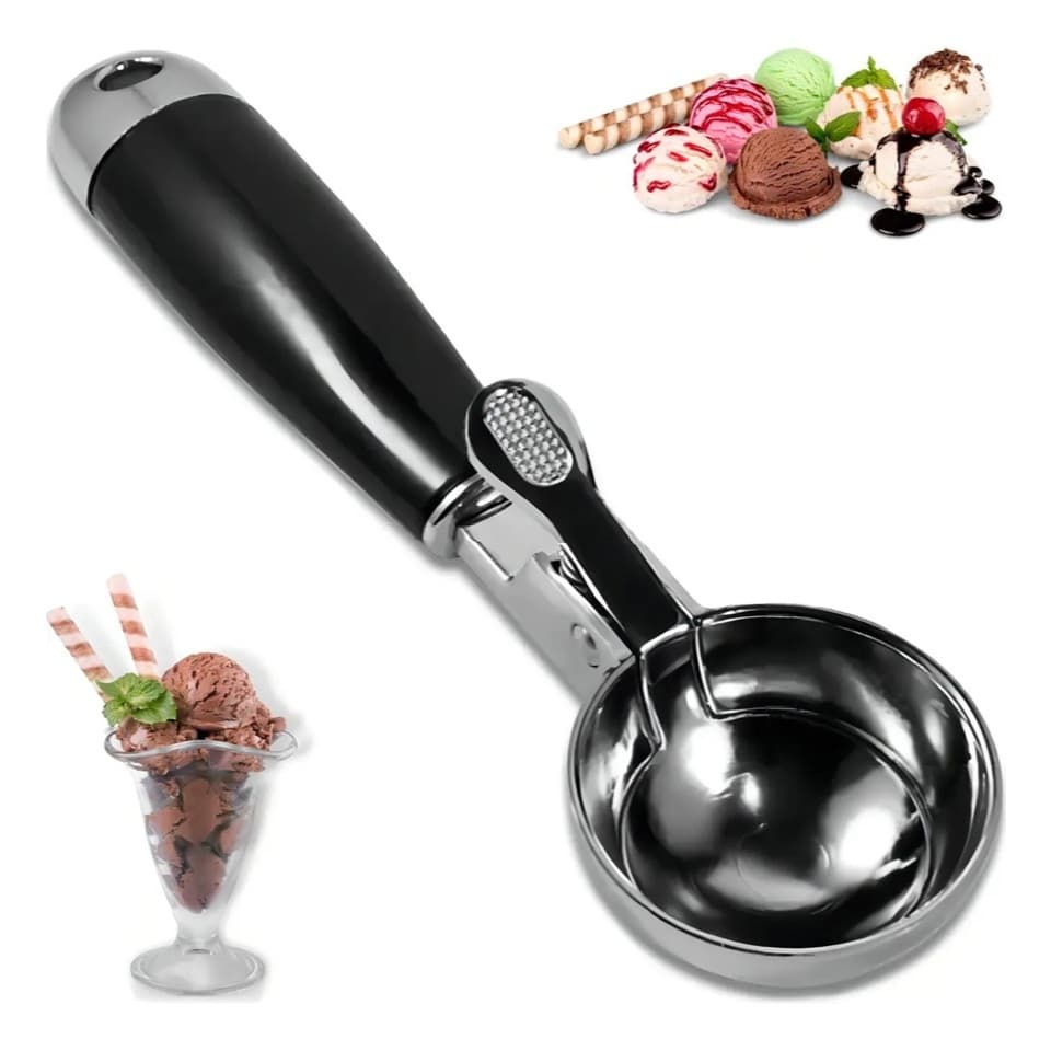Colher Pegador de Sorvete em Inox com Gatilho Concha para Sorvete e Açaí