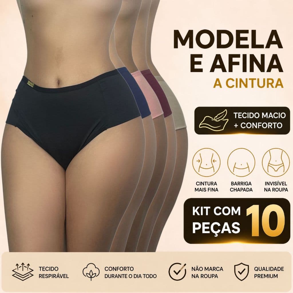 Kit 10 Calcinhas Conforto Gestante Cintura Alta Cós Segura Barriga