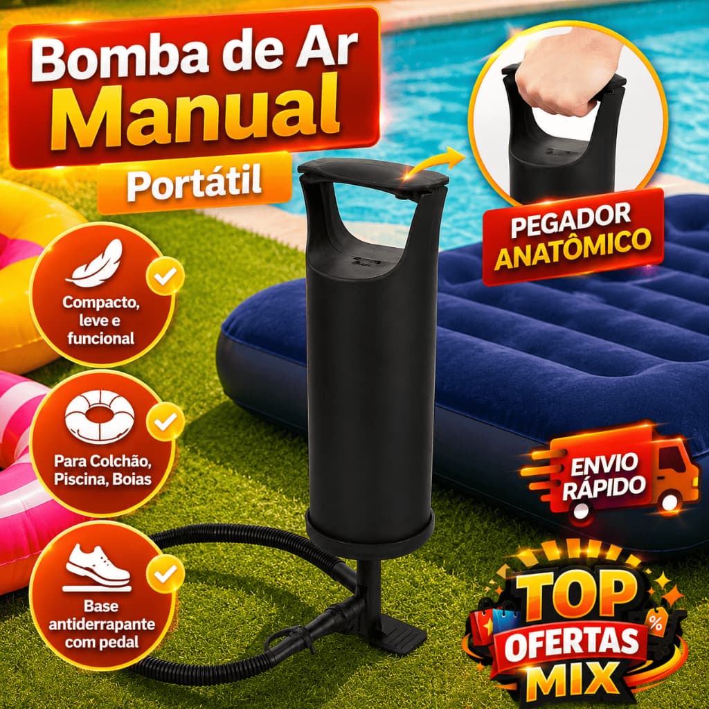 Bomba de Ar Manual Inflador Portátil Para Infláveis Colchão Piscina e Boias