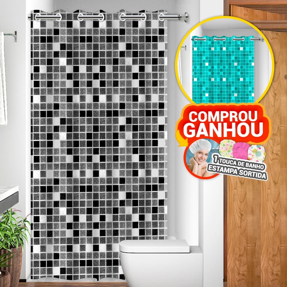 Cortina de Box para Banheiro c/ Ilhós Anti Mofo Resistente Alta Qualidade 100% PVC Pastilha