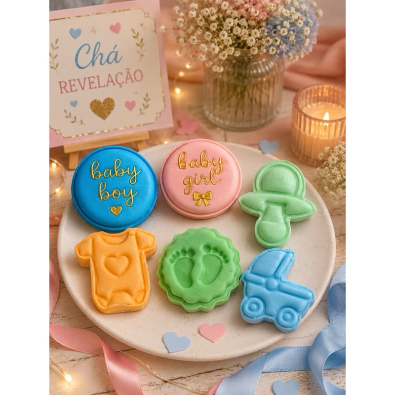ejetor carimbo de brigadeiro tema chá de bebê revelação doce personalizado