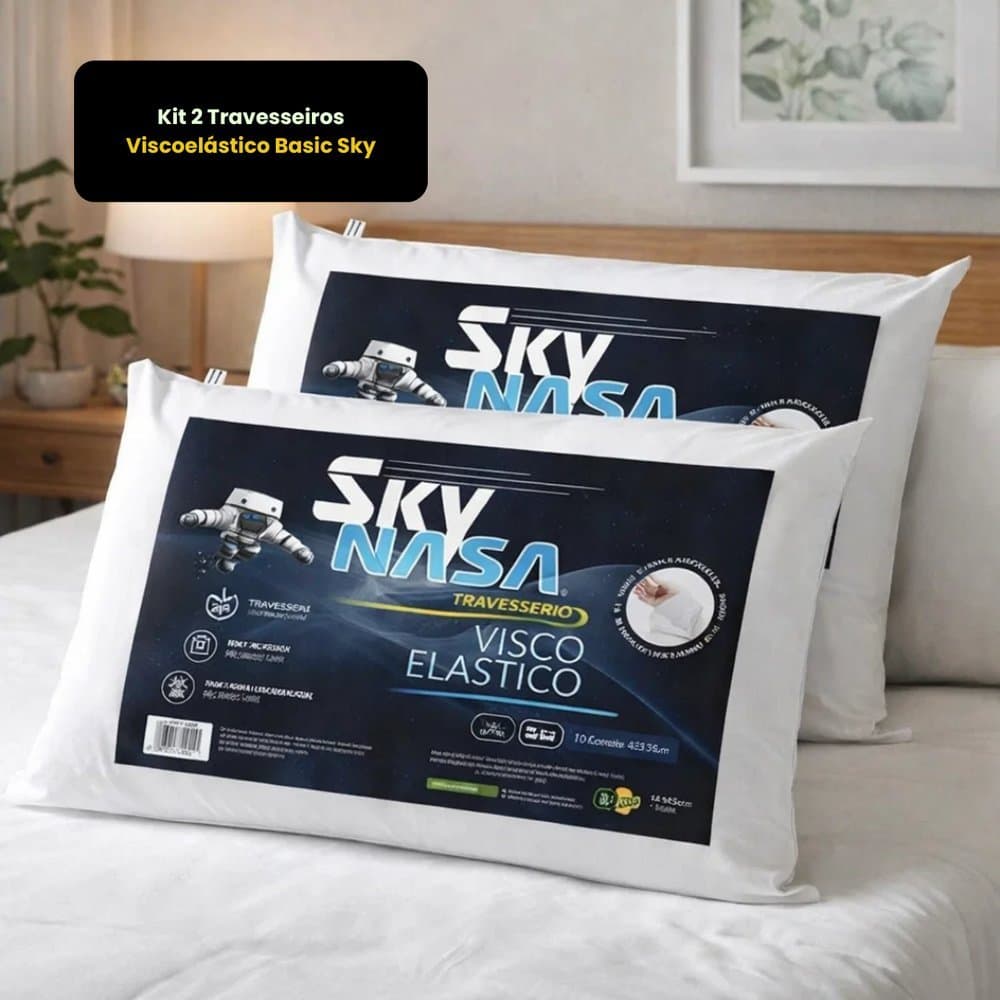 Kit 2 Travesseiros Viscoelásticos Basic Sky, Conforto Anatômico, Maciez e Sono Reparador