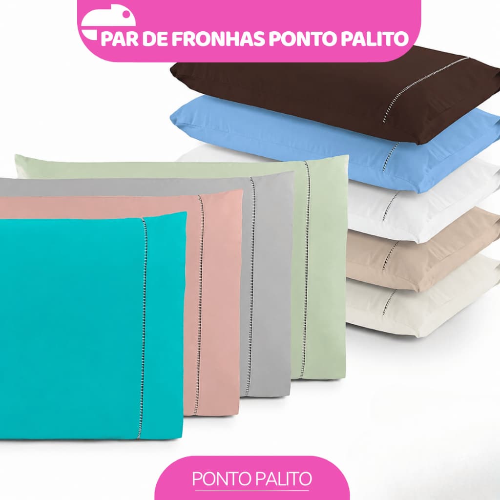 Par de Fronhas Ponto Palito Avulsa Percal Aveludado Algodão 400 Fios