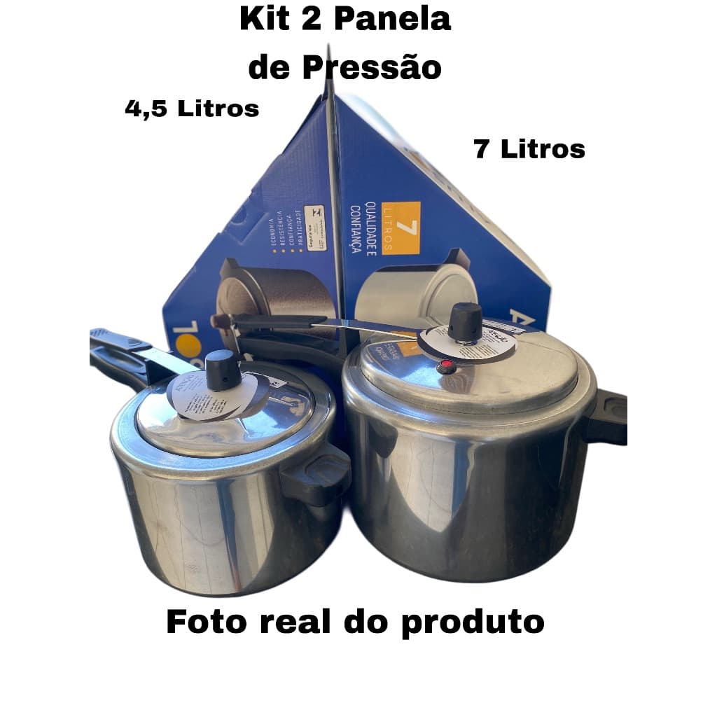 KIT COM 2 PANELAS DE PRESSÃO 4,5 LITROS E 7,0 LITROS - FECHAMENTO INTERNO - POLIDA