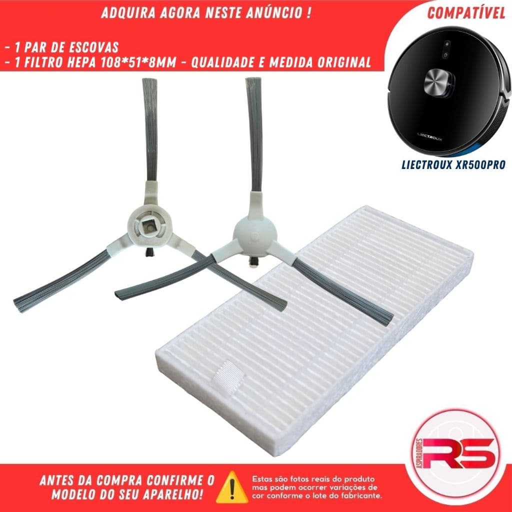 Par Escova Frontal e FIltro Hepa para Robô Aspirador LIECTROUX XR500 PRO