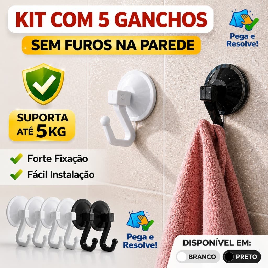 Gancho com ventosa de pressão cabide com 5 peças