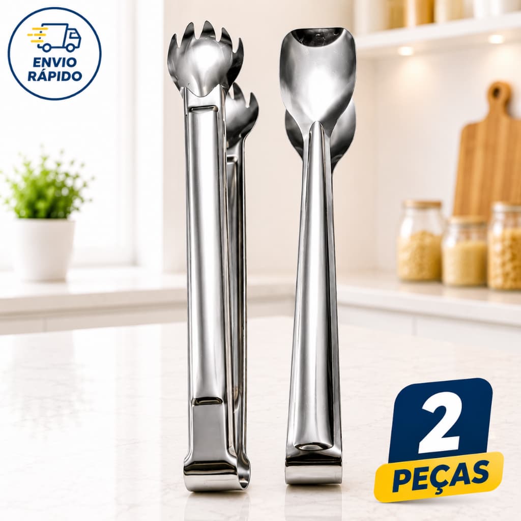 Kit Pegador Inox 18cm Gelo e Frios 2 unidades Pinça Cozinha Salada Churrasco
