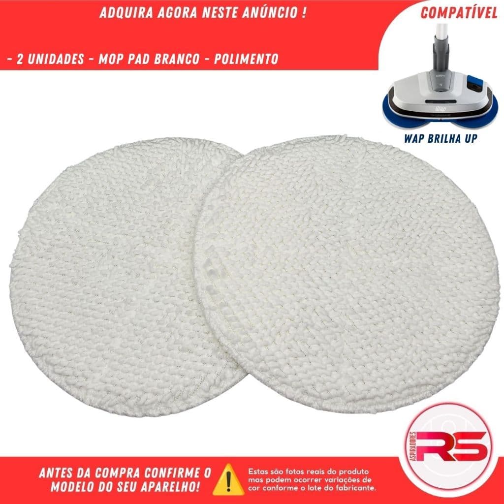Kit 2 Discos Mop Pad Branco Para Polidora De Piso Wap Brilha Up