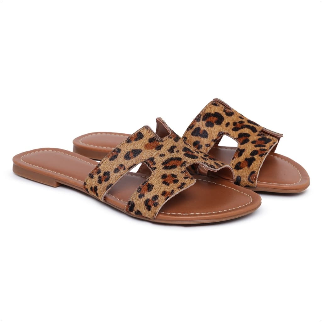 Sandália Rasteira Feminina Elegante Couro Premium Casual