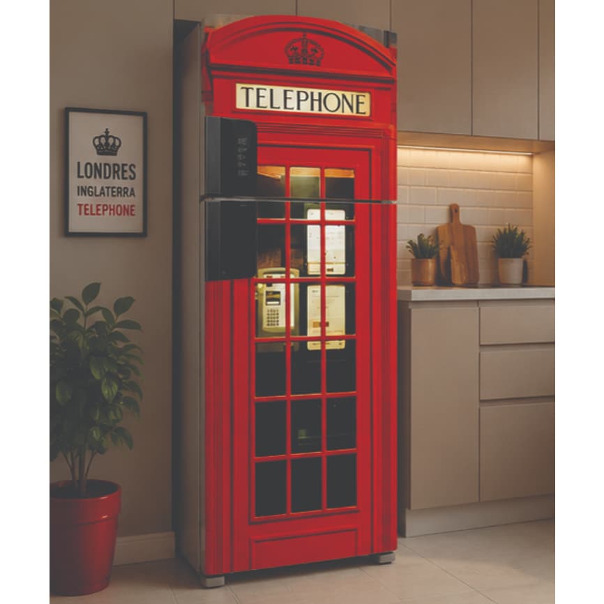 Adesivo Geladeira Cabine Telefonica Londres Vermelha