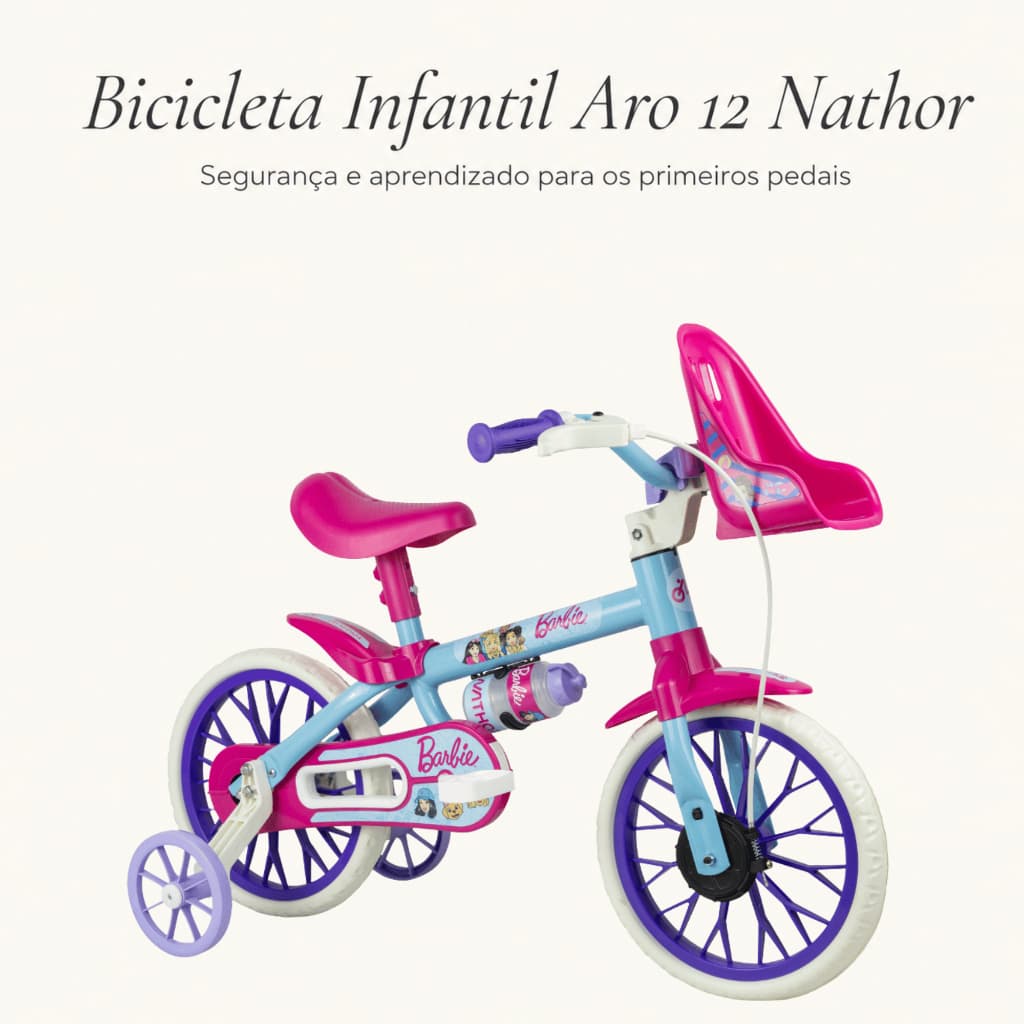 Bicicleta Infantil Aro 12 Barbie ou Hot Wheels - Nathor