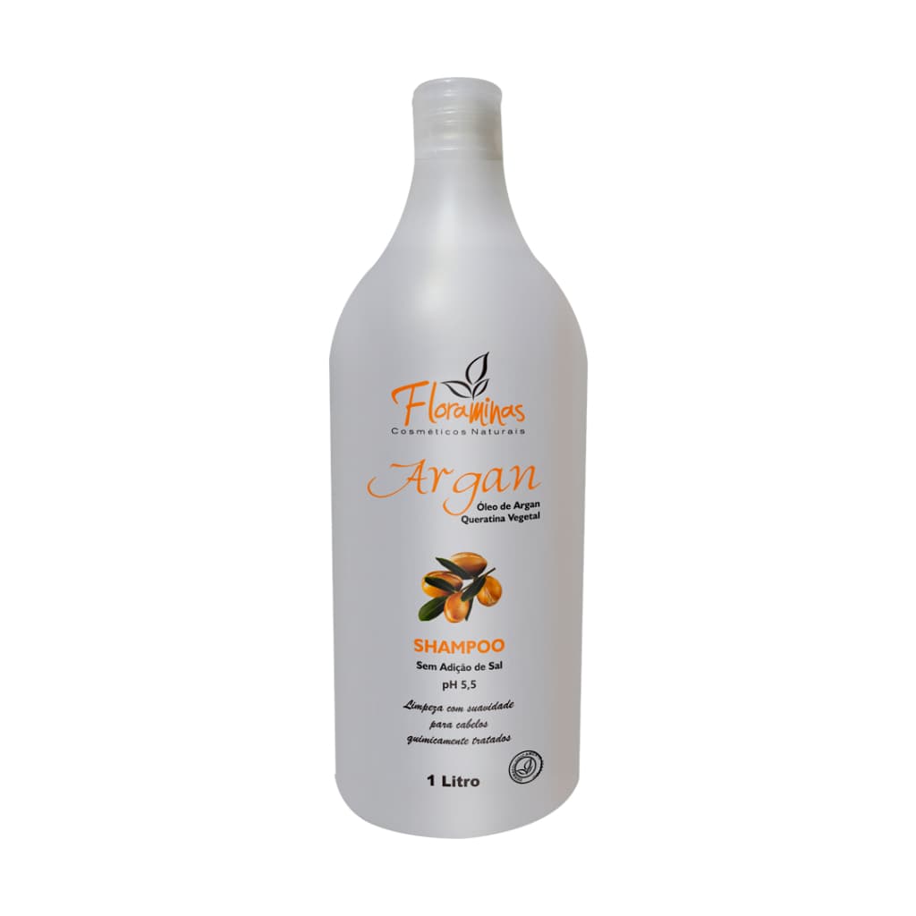 Shampoo Argan Queratina Vegetal Hidratação e reestruturação cabelos ressecados 1 litro Floraminas