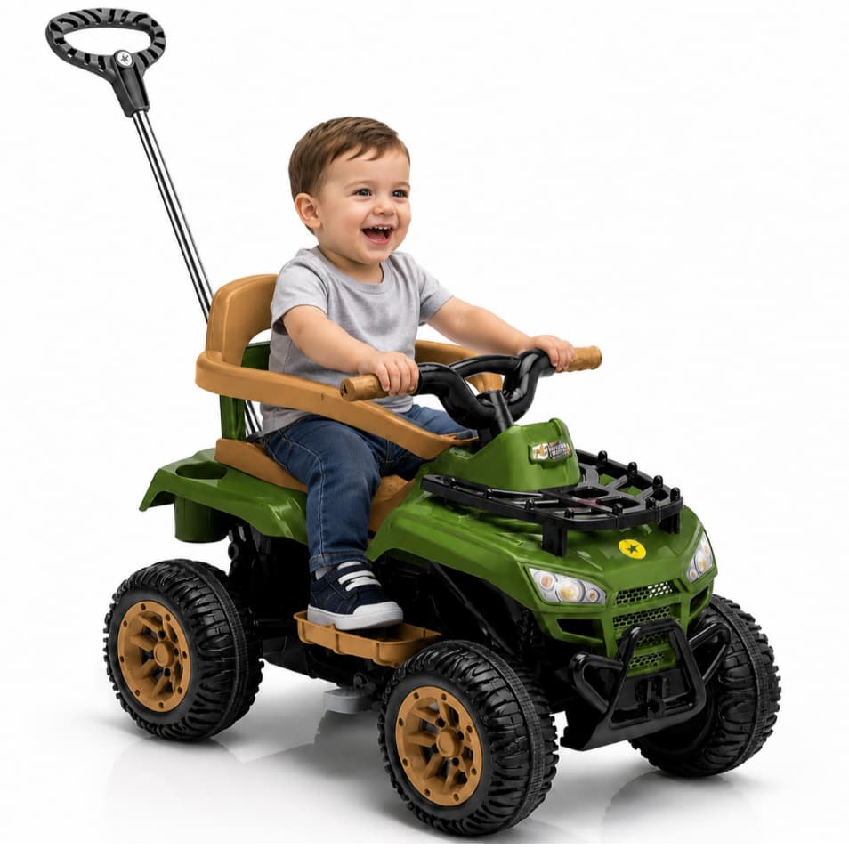 Quadriciclo Infantil Cross Up com Haste Carrinho de Passeio 2 em 1 Pedal e Passeio Carro Calesita