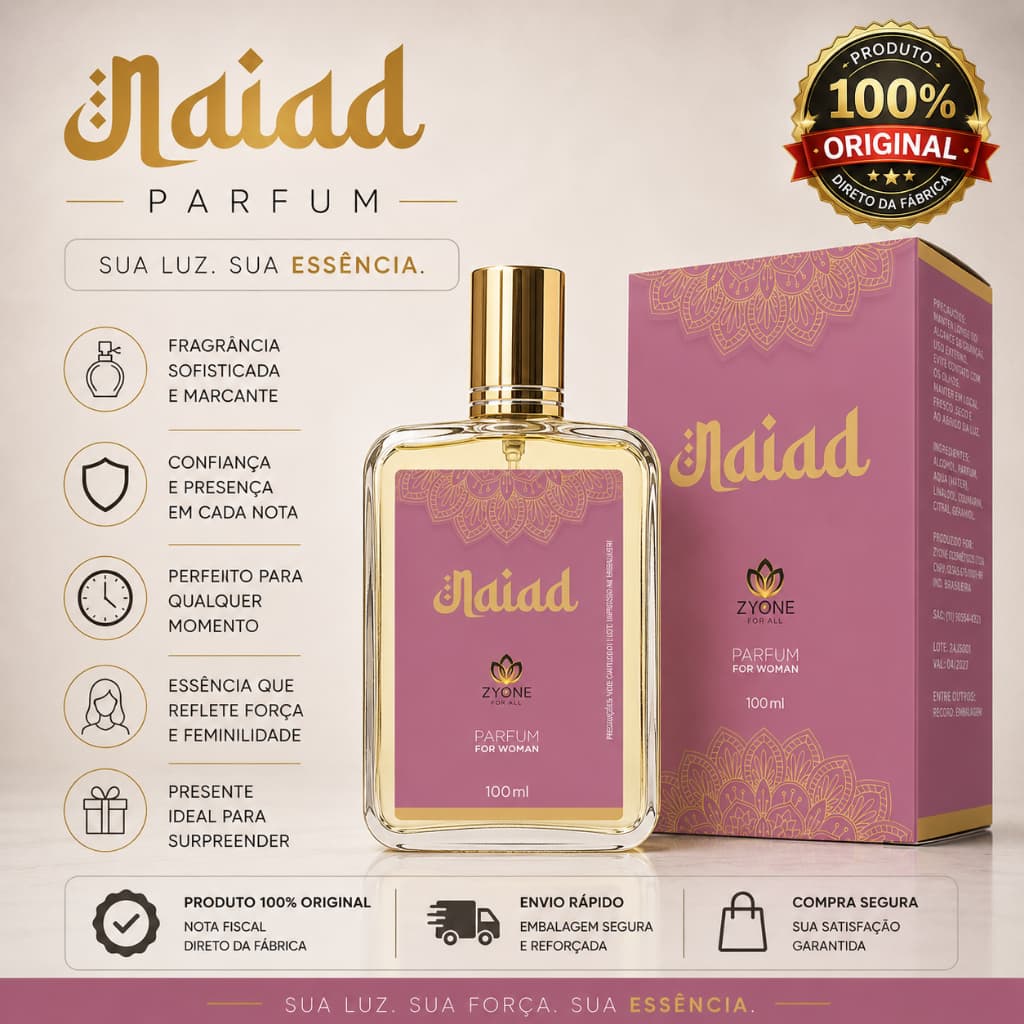 Perfume Naiad Feminino Arabe Zyone Alta Fixação Essência Importada Parfum