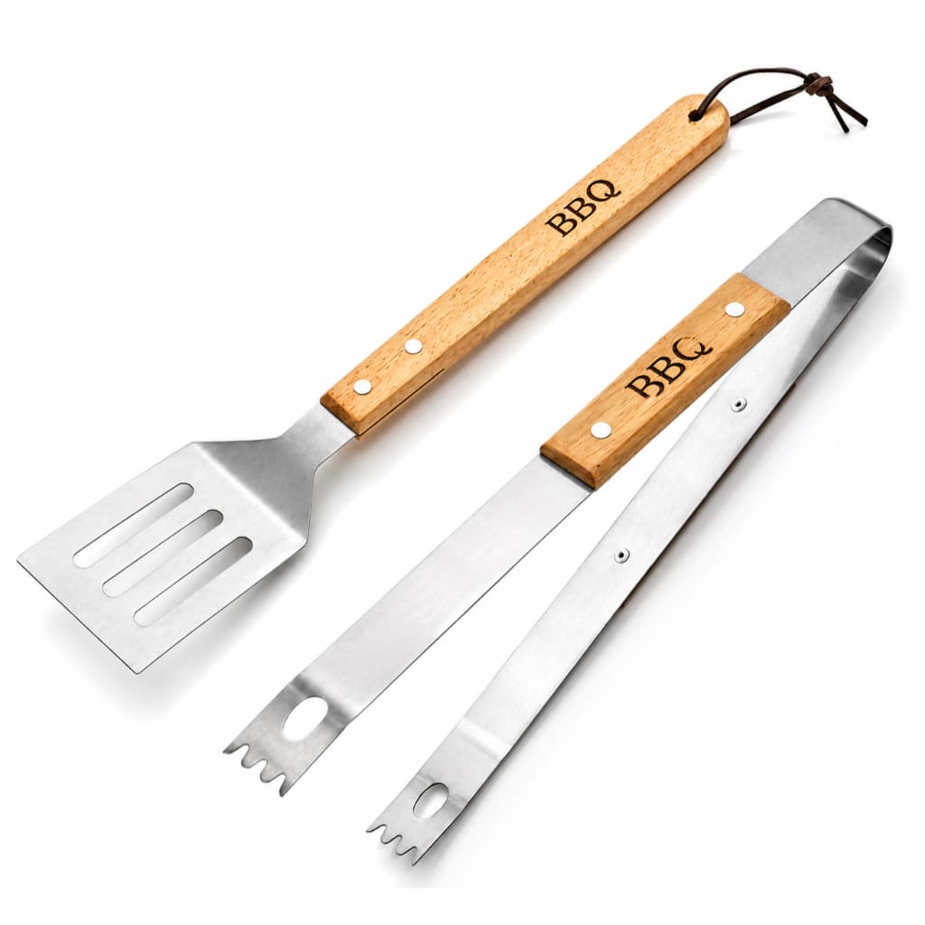 Pegador e Espátula Para Carne Churrasco  hamburguer Inox E Madeira - Kit Churrasco 2 pçs