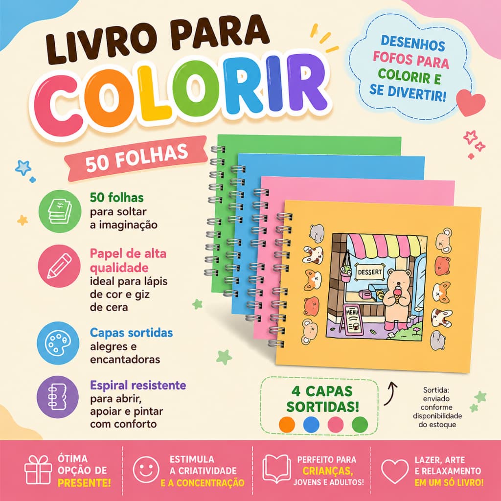 Livro Colorir Infantil 50 Folhas Atividades Criativas Lazer Arte Diversao