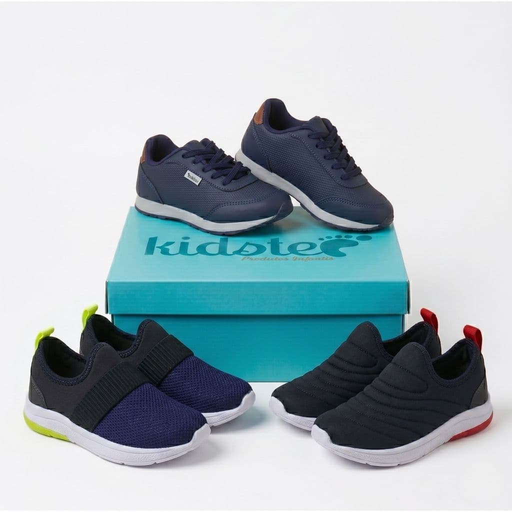Kit 3 Pares de Tenis Infantil Calce Facil Bordado e Jogging Marinho Kidstep
