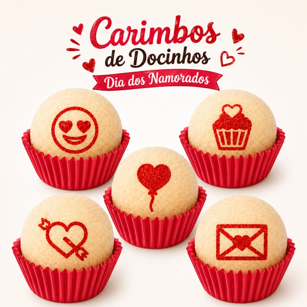 Kit 5 Carimbos Dia dos Namorados Brigadeiro Docinho Gourmet Comemorações Eventos Festa Confeitaria