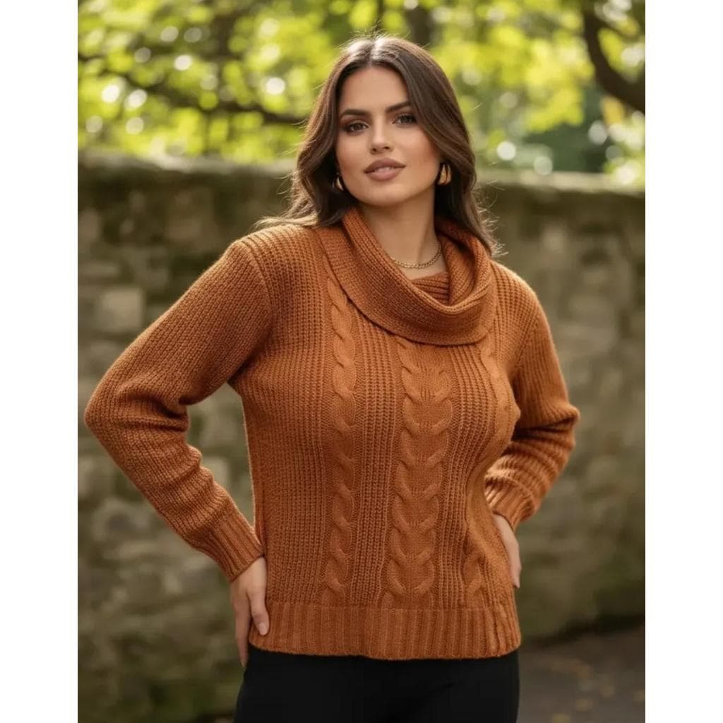 Blusa Tricô Suéter Manga Longa Feminina Elegante de Frio