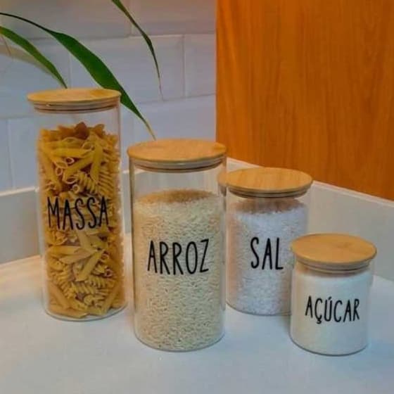 Porta Mantimentos Café Açúcar Sal Leite Massa | Cantinho do Café | Potes Herméticos Vidro e Bambu