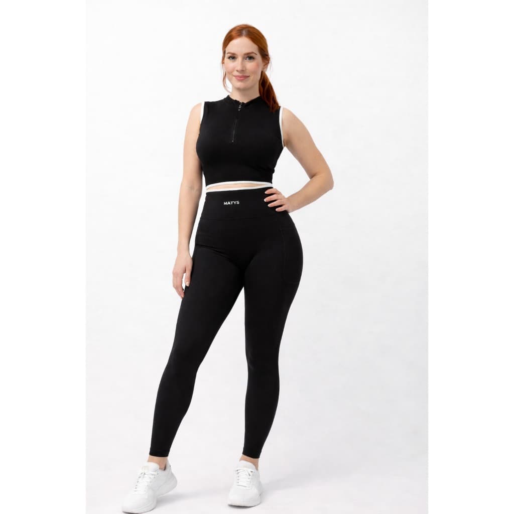 MATYS Conjunto Fitness Feminino Preto Premium Top e Legging Cintura Alta Academia Luxo Push Up