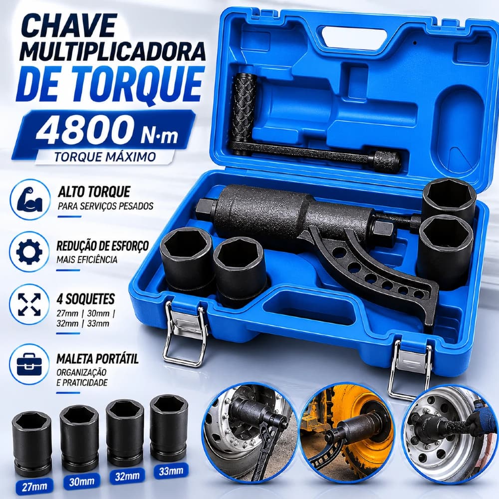 Desforcimetro Torqueador 4800 Nm Soquetes 27 30 32 E 33mm Mala de Ferramentas Portátil