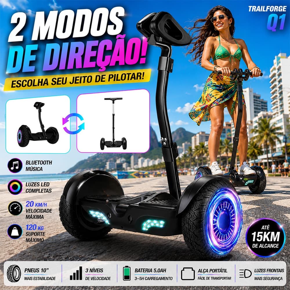 TRAILFORGE Hoverboard-Q1 700W 10"‌ Modelo off-road para adultos com Bluetooth e música