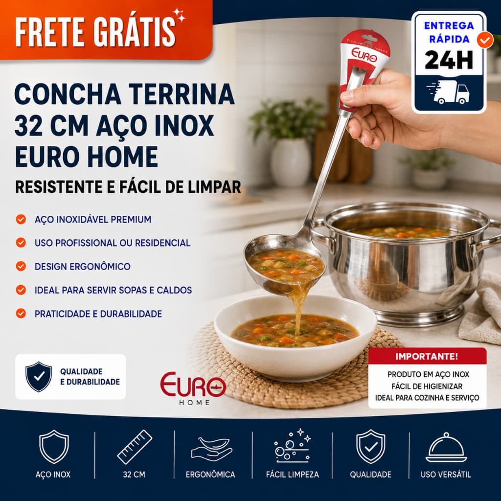 Concha Terrina 32 Cm, Inox - Euro Home