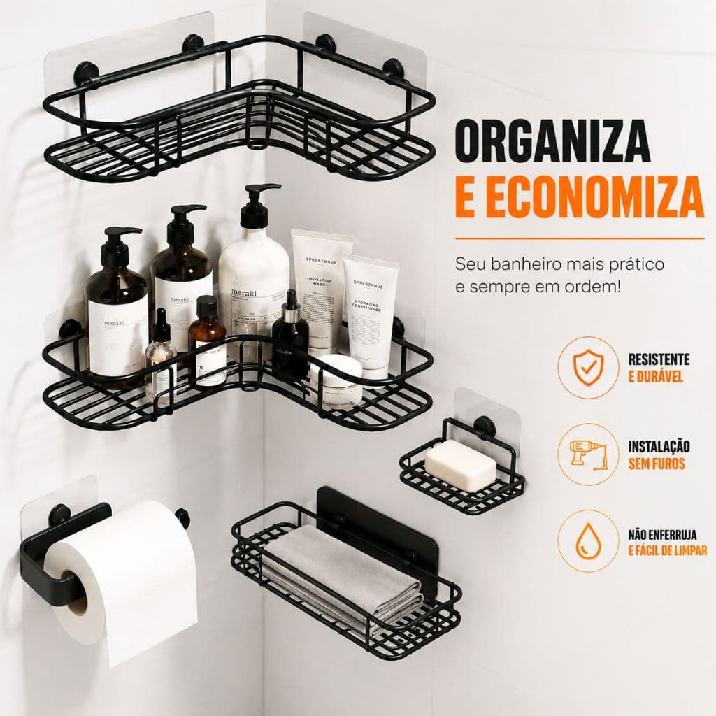 Suporte Prateleira Para Banheiro Cozinha Lavanderia Alto Adesivo Organizador Sabonete Shampoo Papel Higiênico Casa