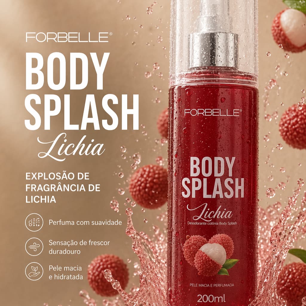 Body Splash Desodorante Colônia Lichia Forbelle 200ml com Spray