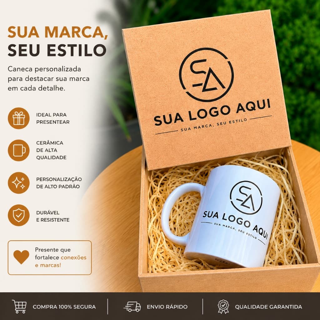 Caneca Personalizada com Logo + Caixa Personalizada Brinde Corporativo